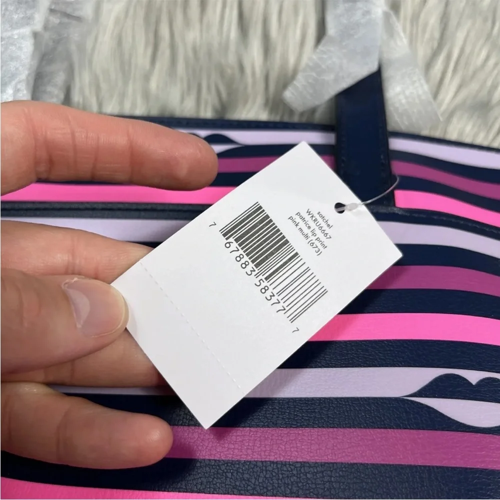 Kate Spade New York Pink Multi Stripe Patrice Lip Print Satchel Purse